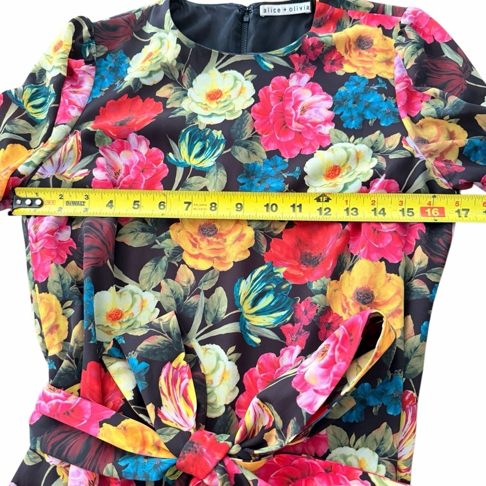 Alice + Olivia Women’s Mina Black Floral Tie-Waist Mini Dress Medium - Picture 6 of 10